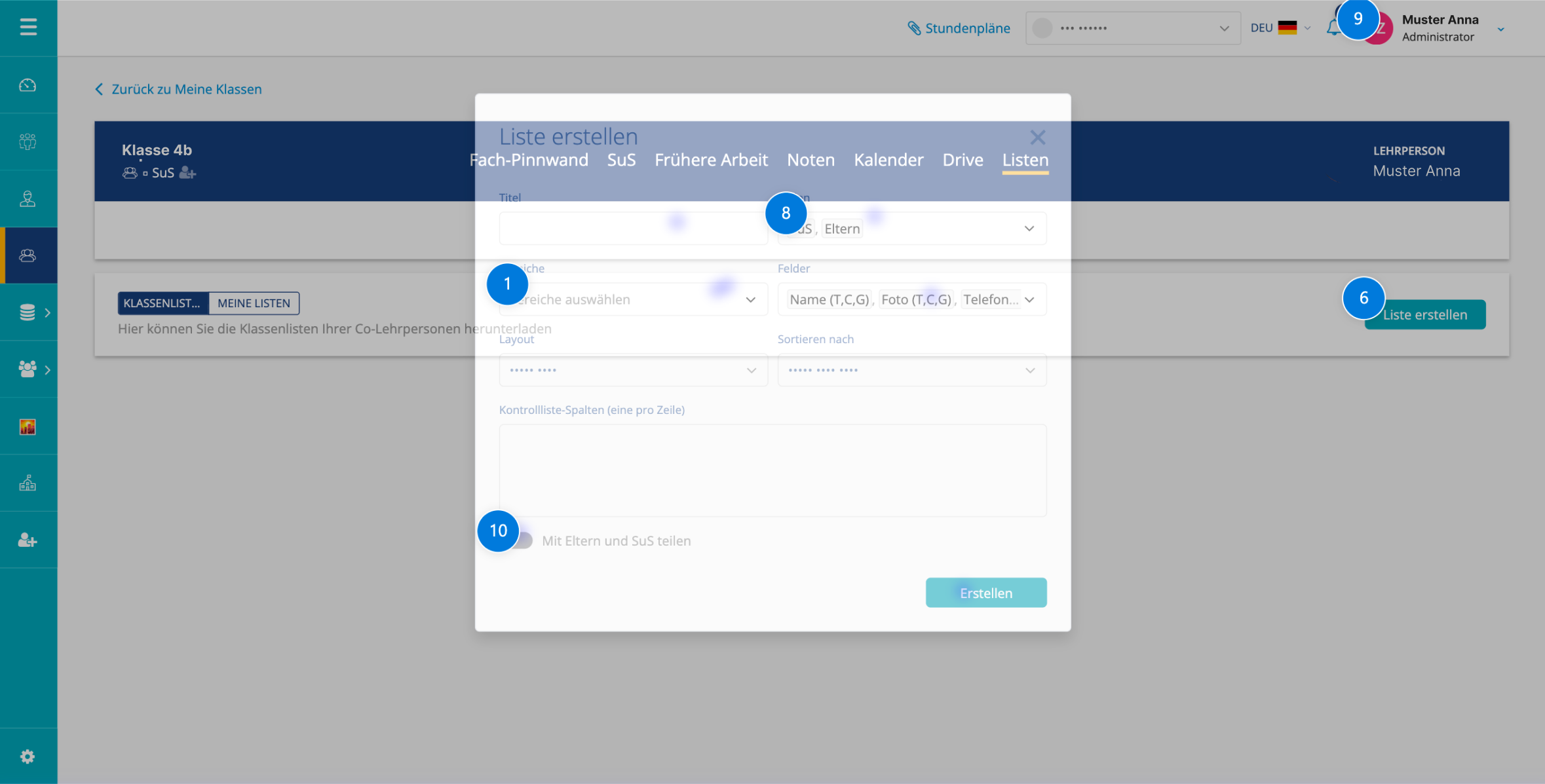Click heatmap of the list-creation modal
